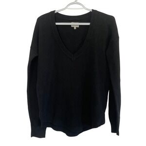 Wilfred Aritzia Silk Cotton Cashmere V-Neck Waffle Knit Sweater Top Black Medium